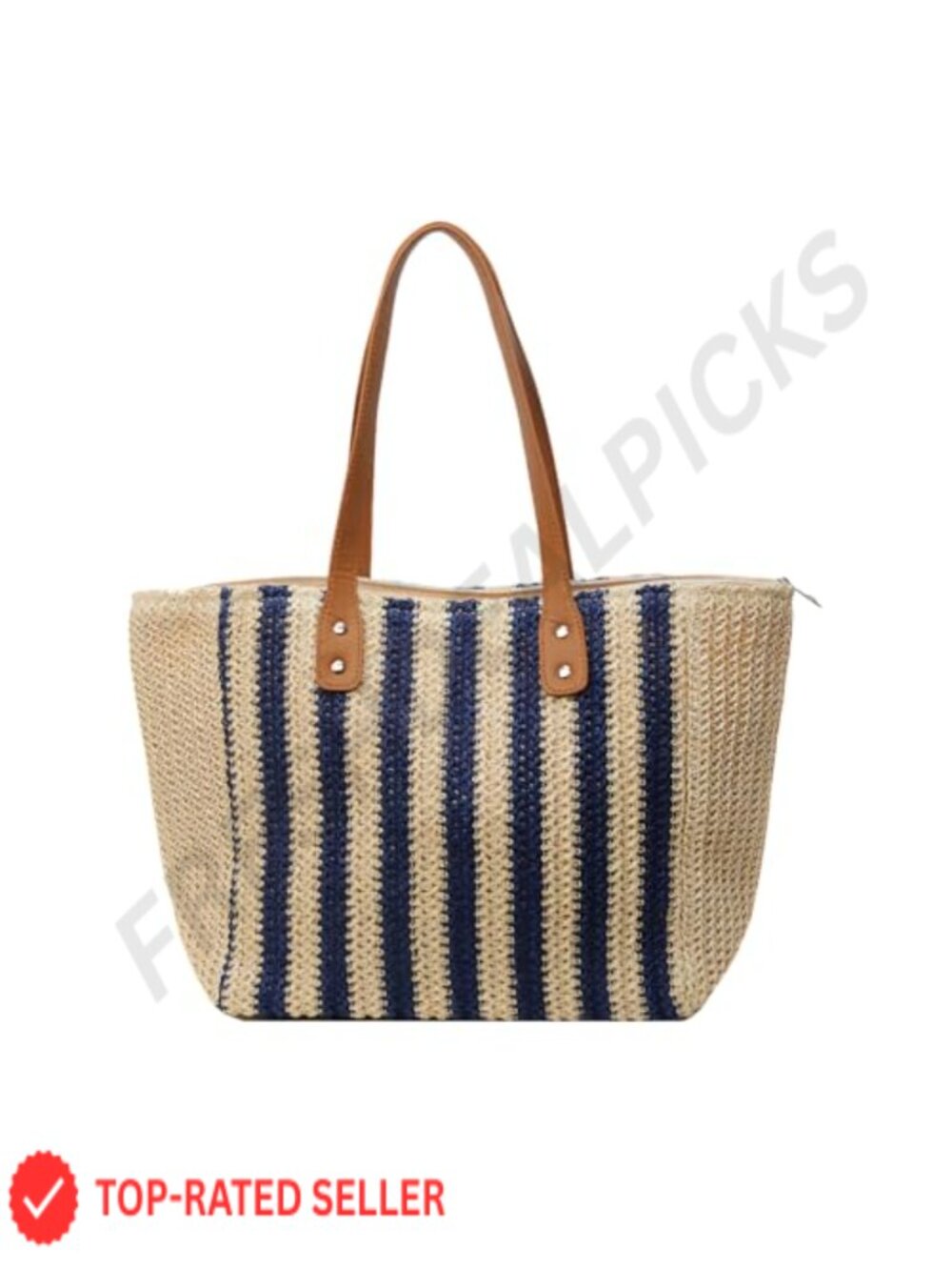 Handmade Woven Striped Tote Bag Straw Beach Shoulder Bag for Women